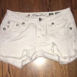 White miss me shorts